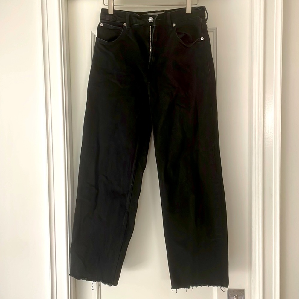 Black Everlane high waisted cropped raw hem jeans size 27 regular length